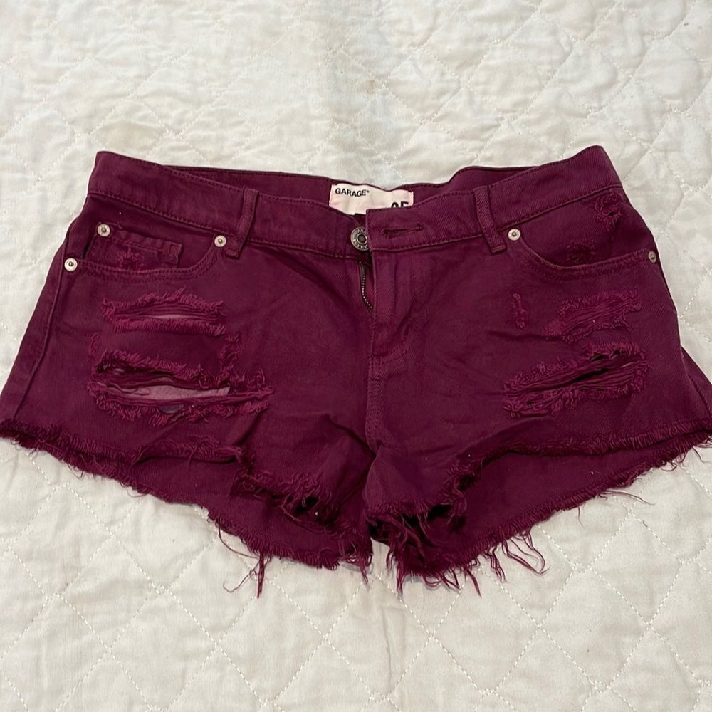 Booty Jean shorts by garage size 5 color purple maroon designer holes